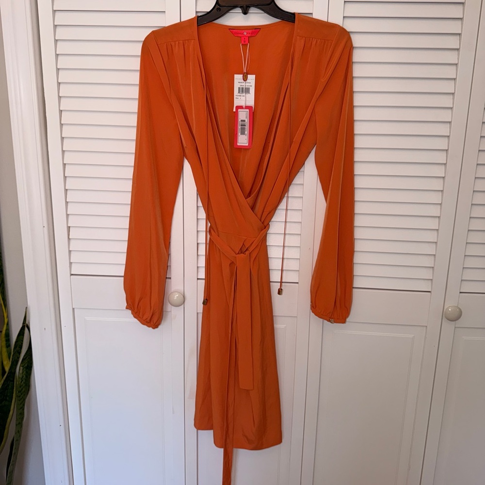 Ivanka Trump Burnt Orange Long Sleeve Wrap Dress